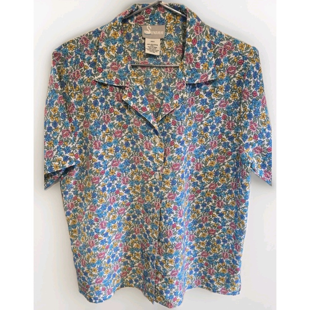 Vintage‎ Micro Floral Button Up Blouse Womens Large Cottagecore Grandmillennial